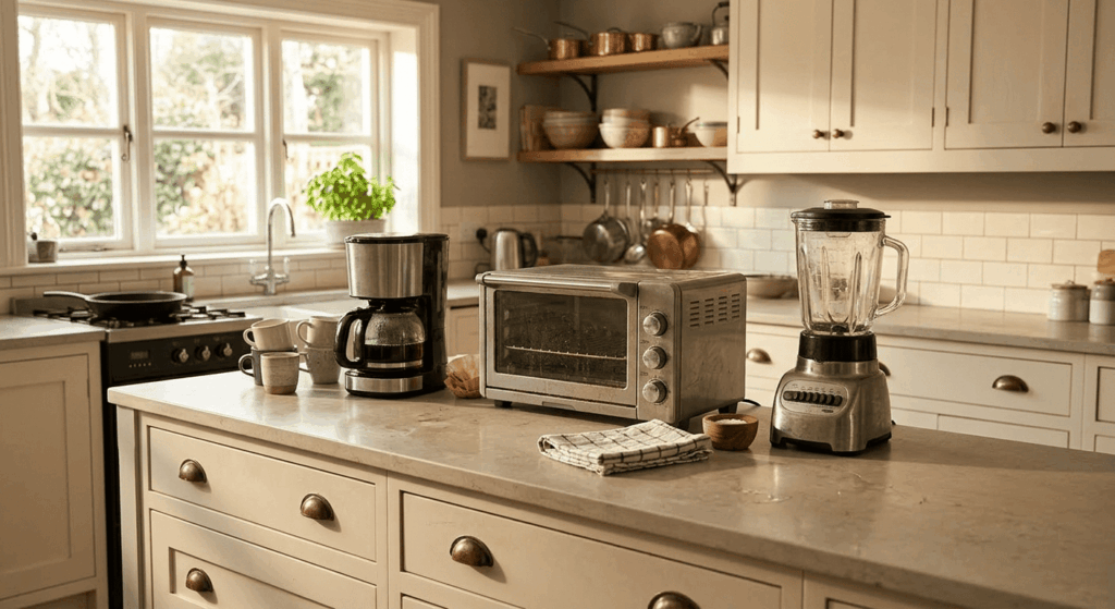 Kitchen Appliance Bundles for New Homeowners: What to Buy First 18 Countertop appliances for a new homeowner kitchen organized on a light stone counter with morning light