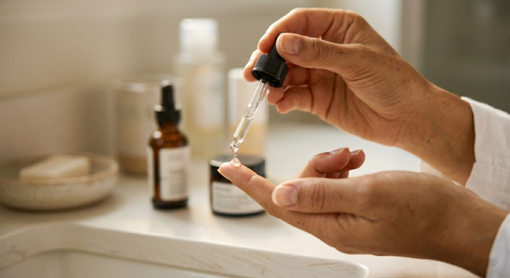 How to Layer Vitamin C and Retinol Without Irritating Your Skin 15 Applying vitamin C serum in the morning as the first step in a layered skincare routine